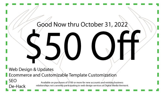 Save $50 on Webdesign, Ecommerce and Website Customization, SEO and Website De-Hack now thru October 31 2022!
